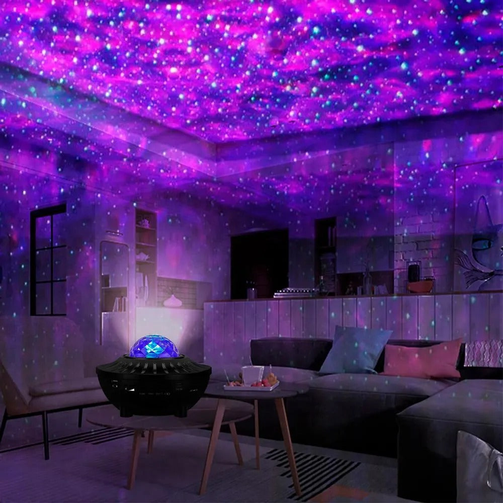 🌟 Ilumina tu espacio y disfruta tu música. Parlante con luces de galaxia, Bluetooth y radio FM