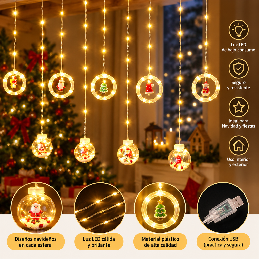 🎄 Cortina de Luces LED Navideñas – ¡Lleva 2 y Ahorra!